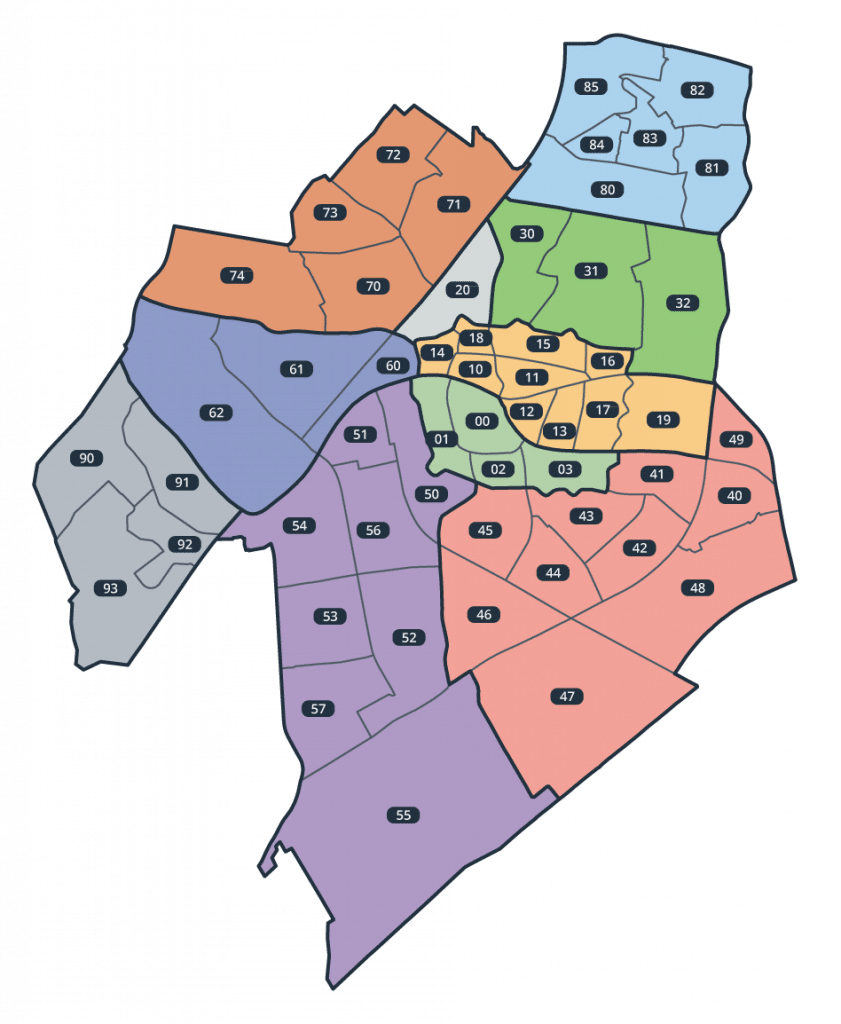 Overzicht van wijken en districten in Leiden.