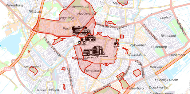 Een deel van de plattegrond met de vuurwerkvrije zones. 