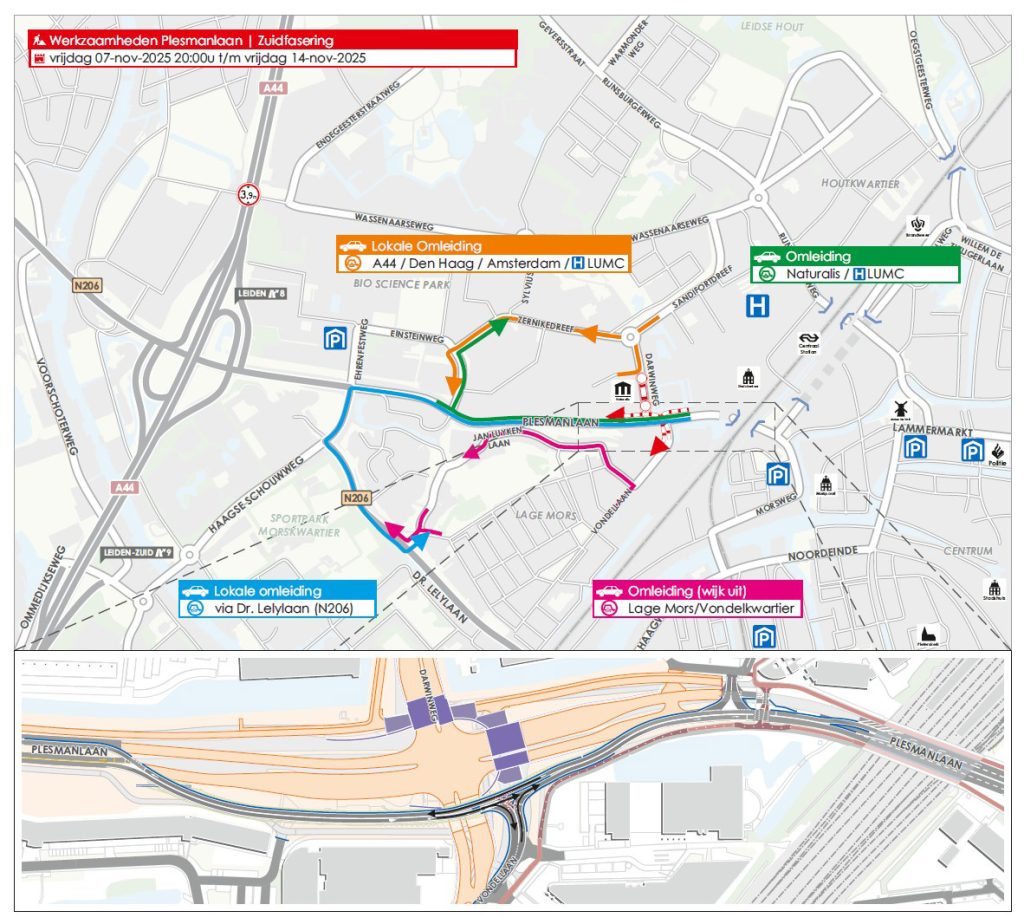 Plattegrond voor de afsluitingen en werkzaamheden in fase 4.